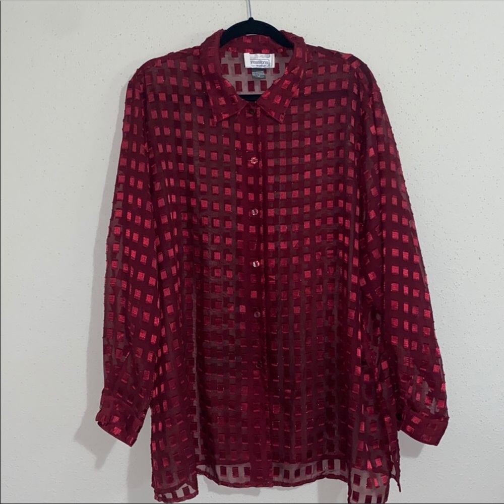 Burgundy Red Maroon Sheer Vintage Blouse